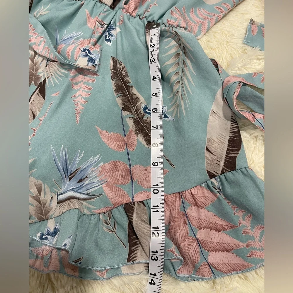 Blue Blush Tropical Print Wrap Dress